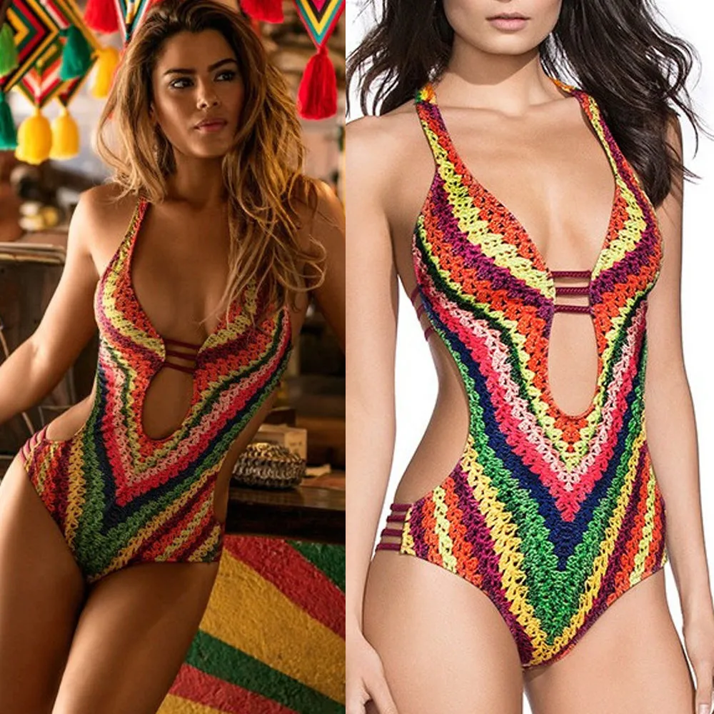 Hot Womens Natação Croquete Padded Swimsuit Monokini Swimwear Push Up  Biquini Set Beachwear Bralette Banhing Terno De $52,66
