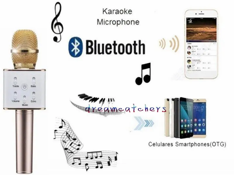 Microfono senza fili Bluetooth Q7 Mic Karaoke Mini microfono Altoparlante Altoparlante Lettore KTV tenuto in mano Canto IPhone Samsung Scatola al dettaglio