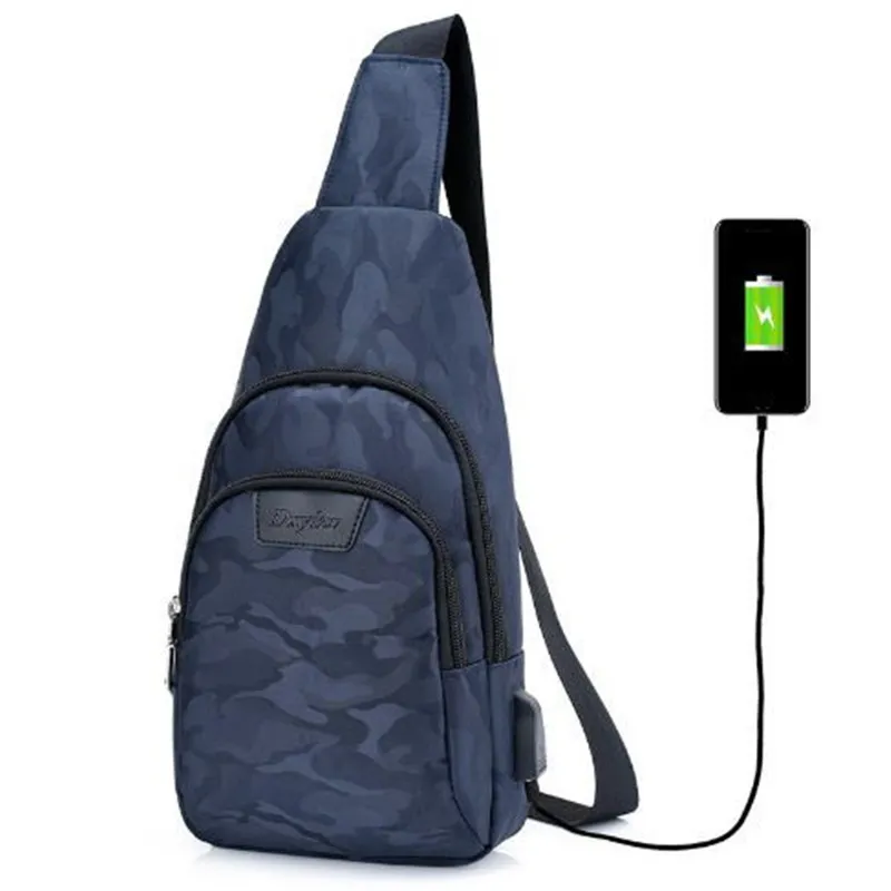 Creative Men Borst Pack Mannen Single-Shoulder Bags Cross Body Back Pack met ingebouwde USB Outdoor Borst Tas Out297