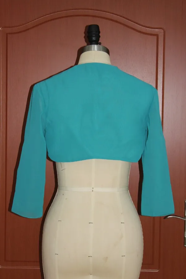 Prawdziwy obraz Teal Szyfonowy Bolero Wedding Evening Party Bridal Kurtki wzruszają ramionami Tanie Custom Made Mini Kurtka