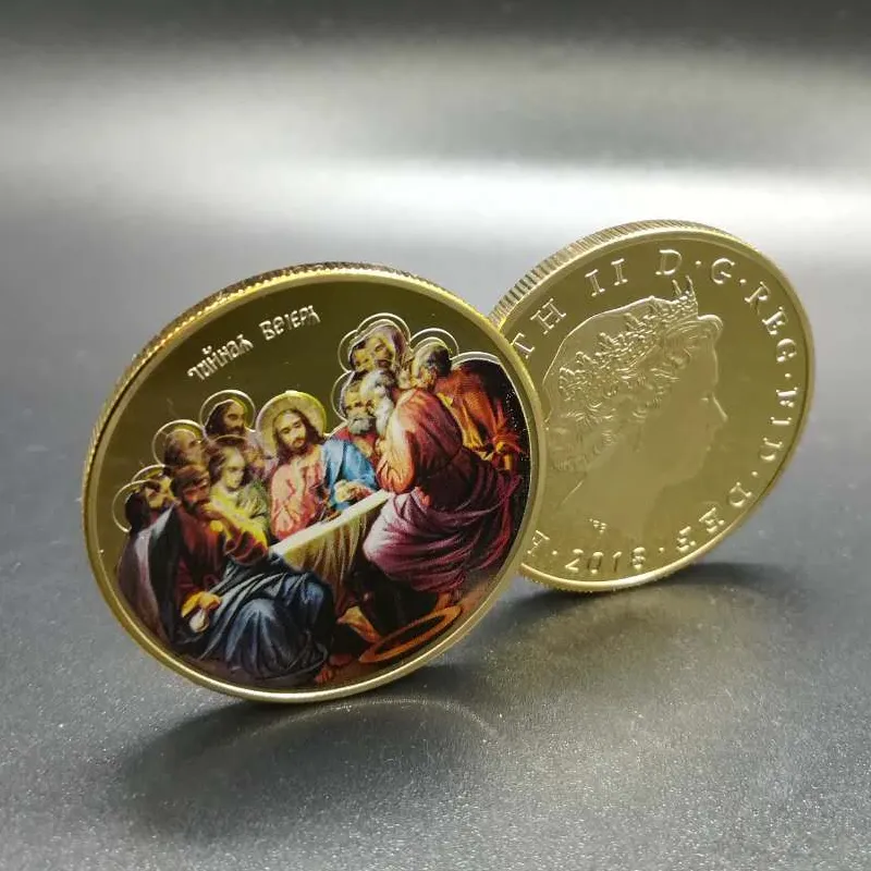 não magnética 2018 jesus a última ceia ceia do jantar tema 24 k real banhado a ouro 40mm de diâmetro lembrança moeda emblema moedas