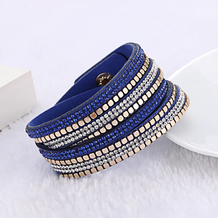 2018 nuovi gioielli di moda braccialetti avvolgenti in cristallo braccialetti donna collana di braccialetti con ciondolo in cristallo in pelle con strass