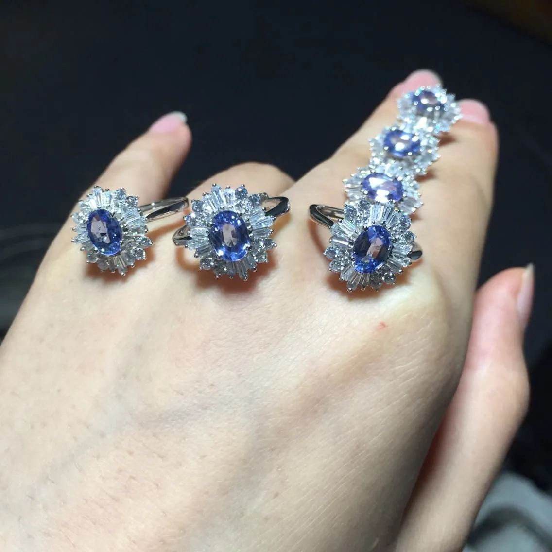 Anel de casamento de noivado vintage para mulher genuína bule tanzanite anel real 925 anel de jóias de prata esterlina sólida para senhora