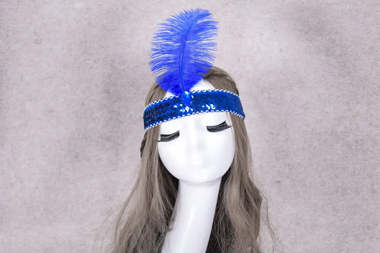 Ostrich Hair Show Headband Sequin Set Diamond Color Play Headdress Indian Adult Feather Head Wear Child Headdress