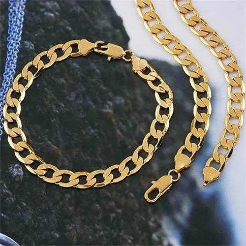 Fayelight 24k oro riempito GF solido cordolo cubano catena di collegamento 8 millimetri collana di bracciali 8,3 