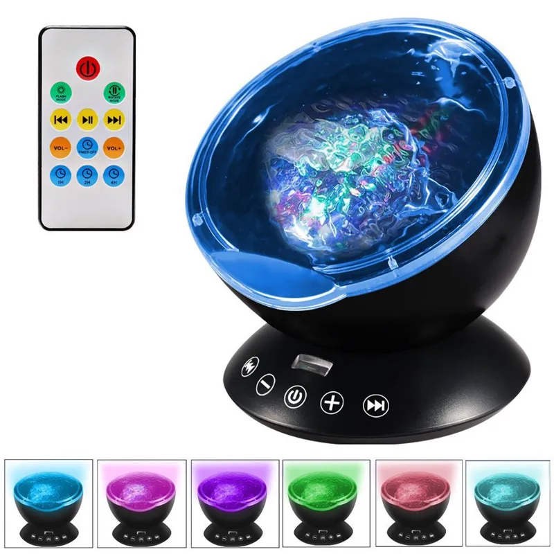 Verbazingwekkende romantische afstandsbediening Ocean Wave-projector 12 LED 7 kleuren nachtlampje met ingebouwde mini-muziekspeler voor woonkamer a5666488