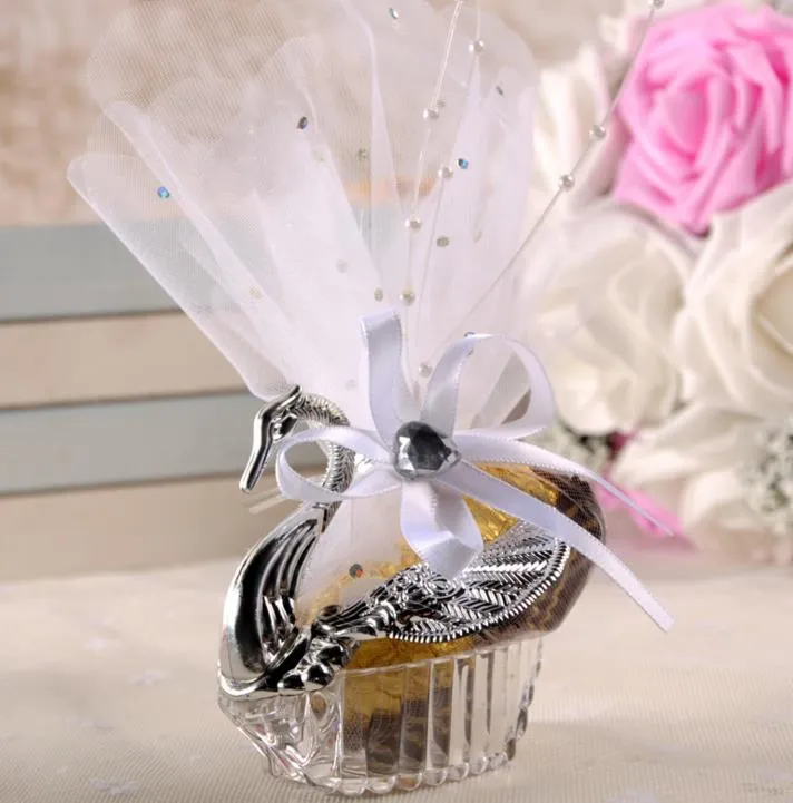 Swan Wedding Party Gift Candy Boxes Elegante Gunsten Jubileumvieringen Zoete Chocolade Covers Doos Decoratie Goud Zilver