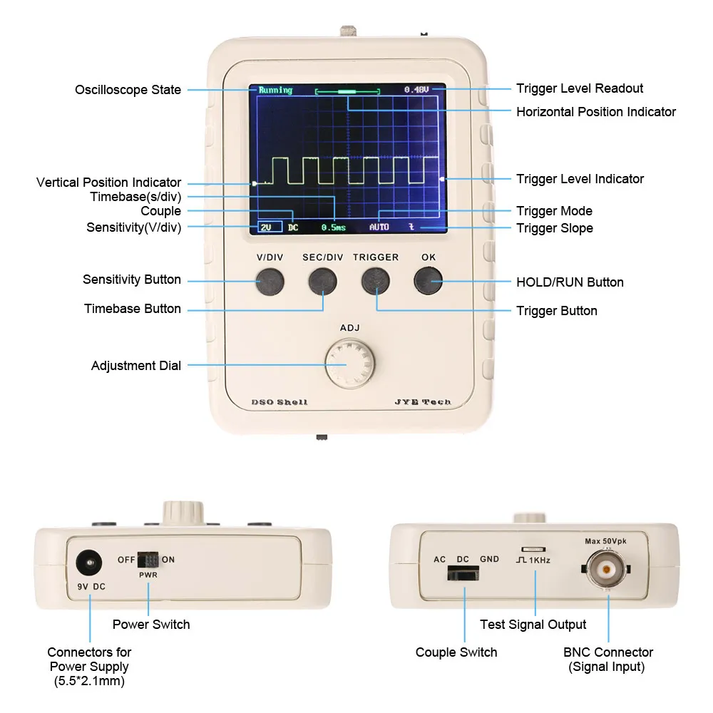 Digital Oscilloscope DIY Kit Parts with Case SMD Soldered Electronic Learning Set 1MSa/s 0-200KHz 2.4