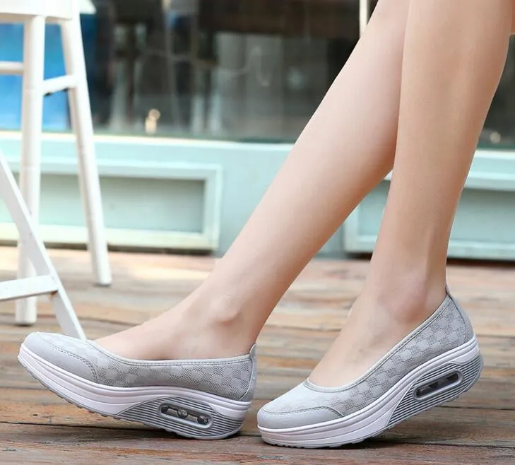 New Women Fashion Mesh Casual Tenis Shoes Shape Ups thick low heel Woman nurse Fitness Shoes Wedge Swing Shoes moccasins plus size 40 41 42