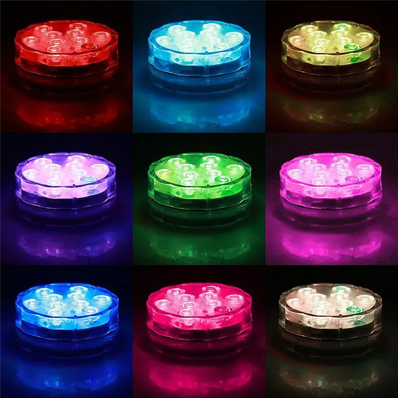 Led Waterproof Submersible Light 10-LED RGB High Brightness Decoration lamp Underwater Colour Changing Lights AA Battery with Remote Control