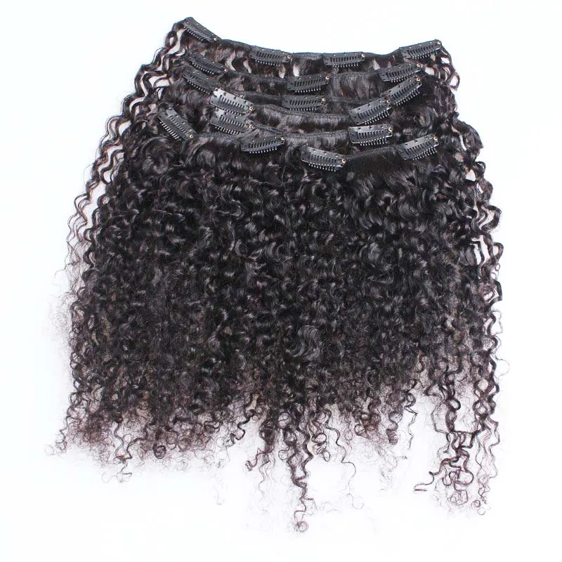 Clip in natural curly brazilian hair extensions 100g african american clip in human hair extensions