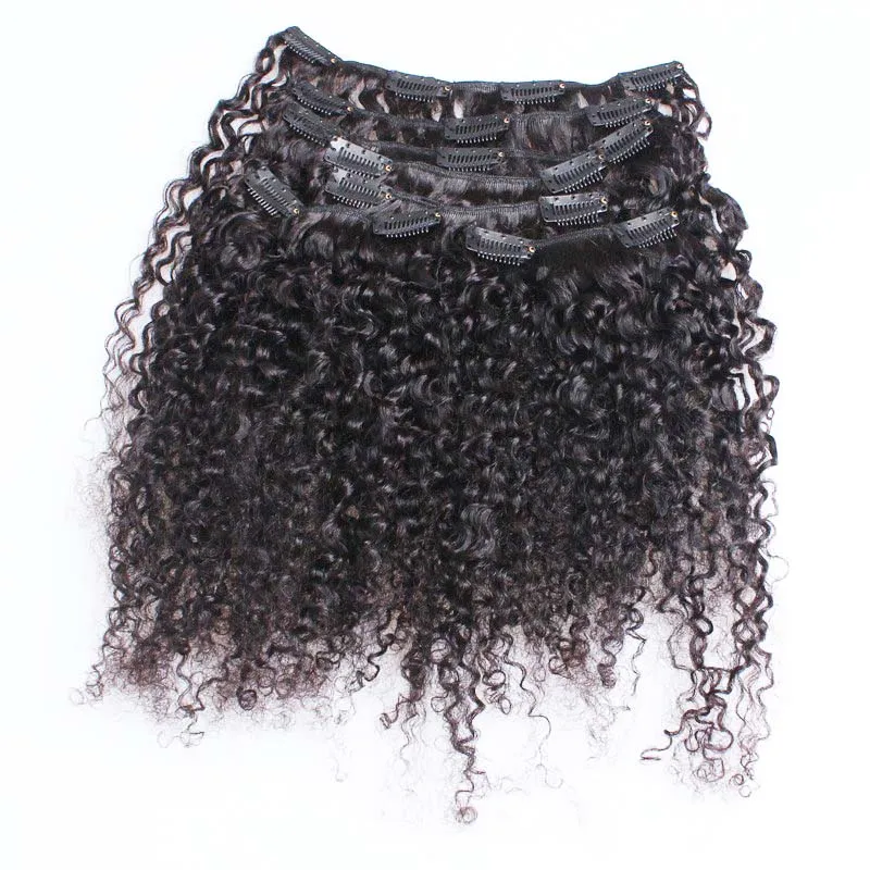 Clip In Natural Curly Brazilian Hair Extensions 100g 7st / African American Clip In Human Hair Extensions