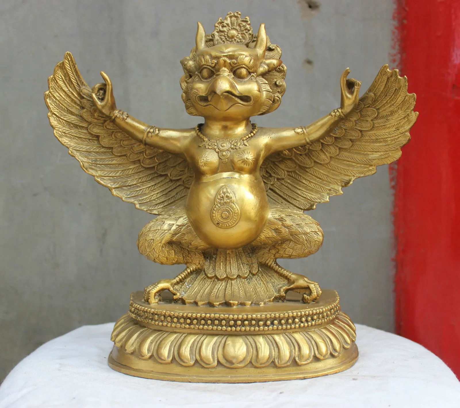 11 "Çin Tibet Budizm Bronz Redpoll Kanatlı Garuda Kuş Kartal Buda Heykeli