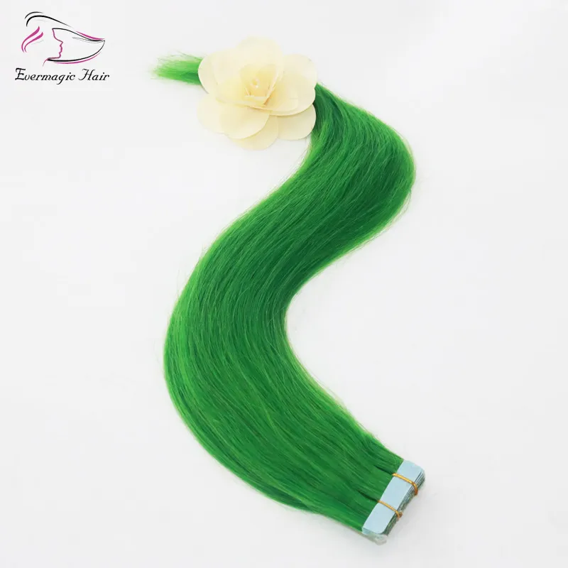 Jade Green Remy Straight Tape In Hair Extensions Seamless PU  display picture 1