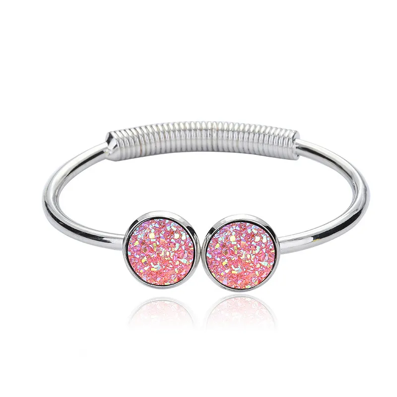 Moda Druzy Drusy Pulseira de Prata Cor de Ouro 6 Cores Rodada Imitar Pedra Pulseira Para As Mulheres Jóias