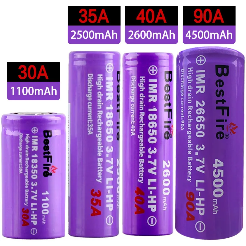 Original Bestfire 26650 18650 18350 Bästa brandutsläpp 3.7V Li-Ion Battery Hight Drain Rechargeable Batteri 4500/3000 / 2600/2500 / 1100MAH