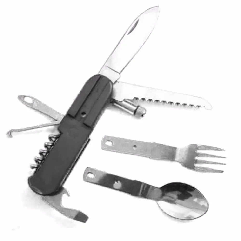 AOTU AT6364 Camping Folding Cotestlar Set Knife Fork Spoon redskapsöppnare Verktyg Partihandel