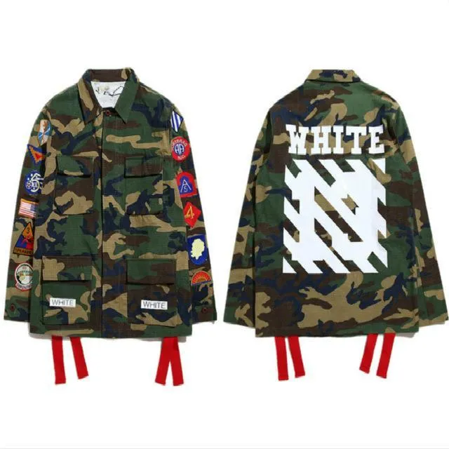 OFF WHITE 13 Chaqueta De Camuflaje Hombres Hip Hop Street Bomber Militar Abrigo De Rayas Chaquetas De Lona De Algodón Escudo De Los Hombres De 9,38 | DHgate