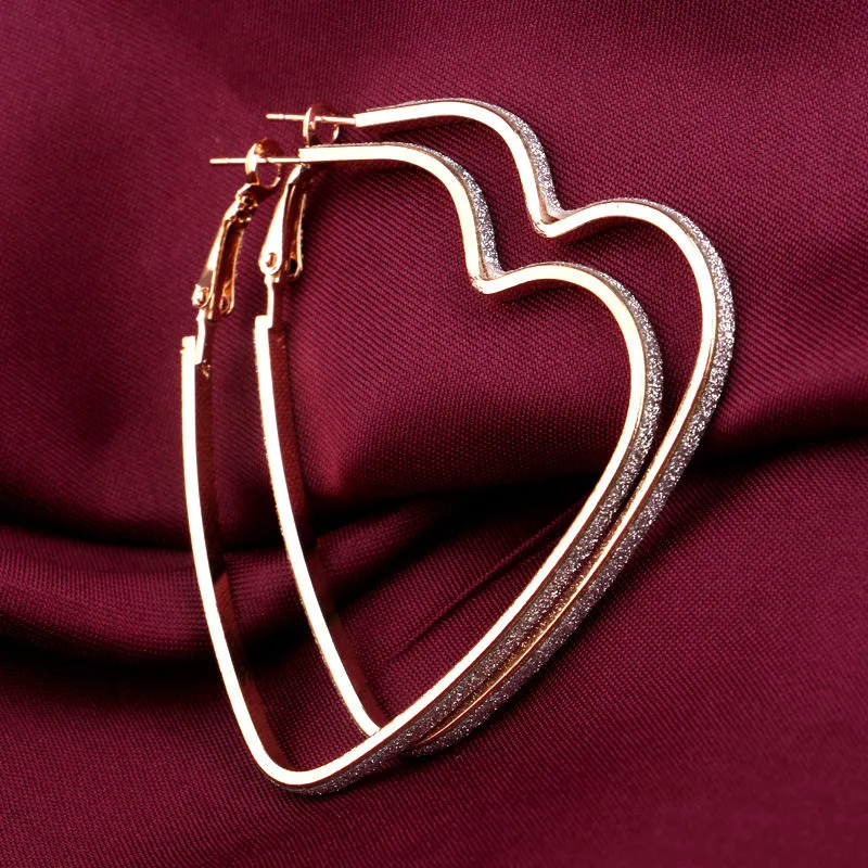 Heart Love Earrings Dull polish Silver Gold Hoop Earrings dangle fashion jewelry women earrings ear Cuff gift will and sandy