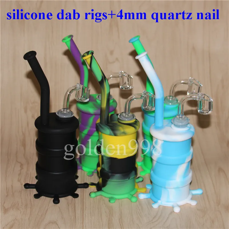 Hookahs Atacado Mini Bongs Jar Tubulação de Silicone Drum Drum Rigs Silicone Tubos de Água Bodbler Bongo Com Prego De Quartzo