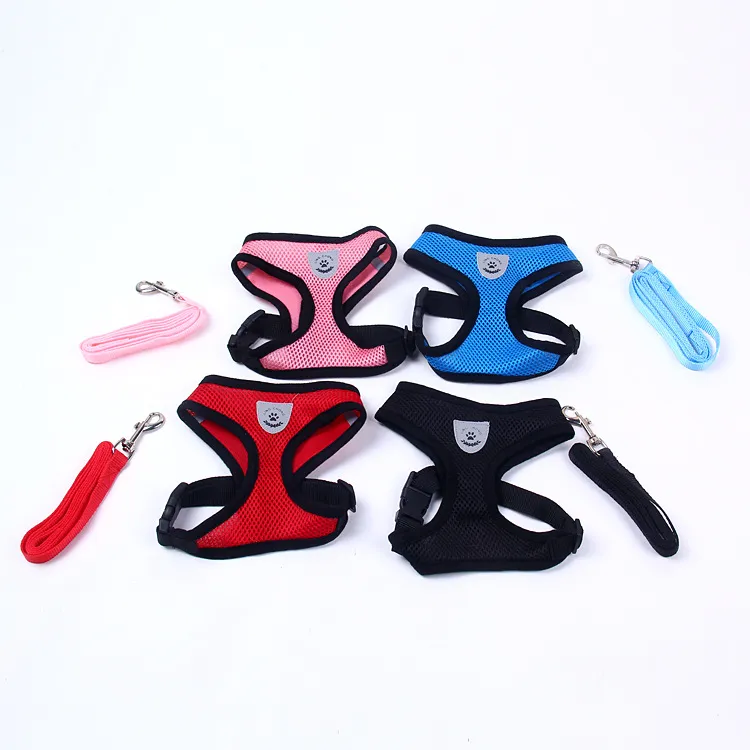 Breathable Mesh Small Dog Pet Harness and Leash Set Puppy Vest Pink Red Blue Black For Chihuahua