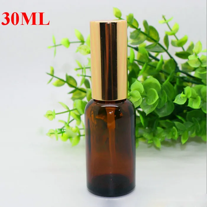 Hot Sale Amber Sprayer Flaskor 30ml 50ml 100ml med svart guldspraypumpatomizer för parfym kosmetisk esential olja make up beauty