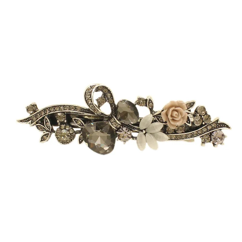 Pince à cheveux de luxe en cristal, feuille d'opale, résine fleur, bijoux OL pour femmes et filles, Barrettes élégantes, accessoires pour cheveux, nouvelle collection