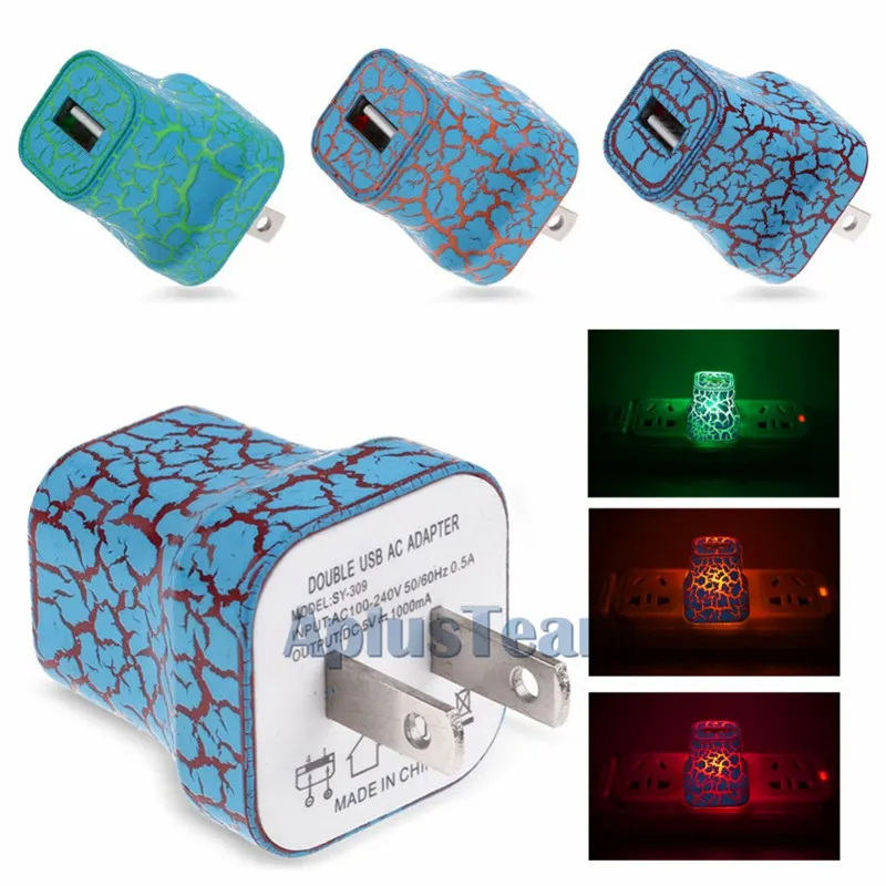 Éclairage LED Crack Style Voyage Maison Chargeur Mural 5V 1A Adaptateur secteur US EU Plug Unique USB Charge Rapide Universel Pour iphone 7 6s LG HTC