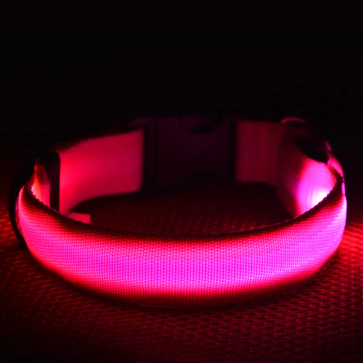 8 Kleuren 4 Maten Nacht Veiligheid Led Licht Knipperende Glow Nylon Huisdier Halsband Kleine Middelgrote Hond Huisdier aangelijnd Halsband Knipperende Veiligheid Kraag