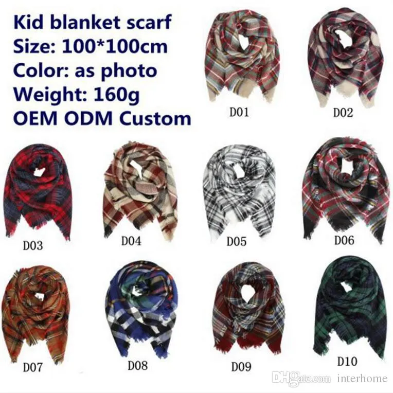 Barn Plaid Blanket Scarves Tartan Striped Tassels Scarf Mode Varm Neckerchief Höst Vinter Baby Scarf Sjal Partihandel Tillbehör H151