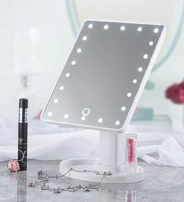 360 graus de rotação espelho de maquiagem ajustável 16/22 diodos emissores de luz iluminado tela de toque led portátil espelhos cosméticos preto / branco / rosa