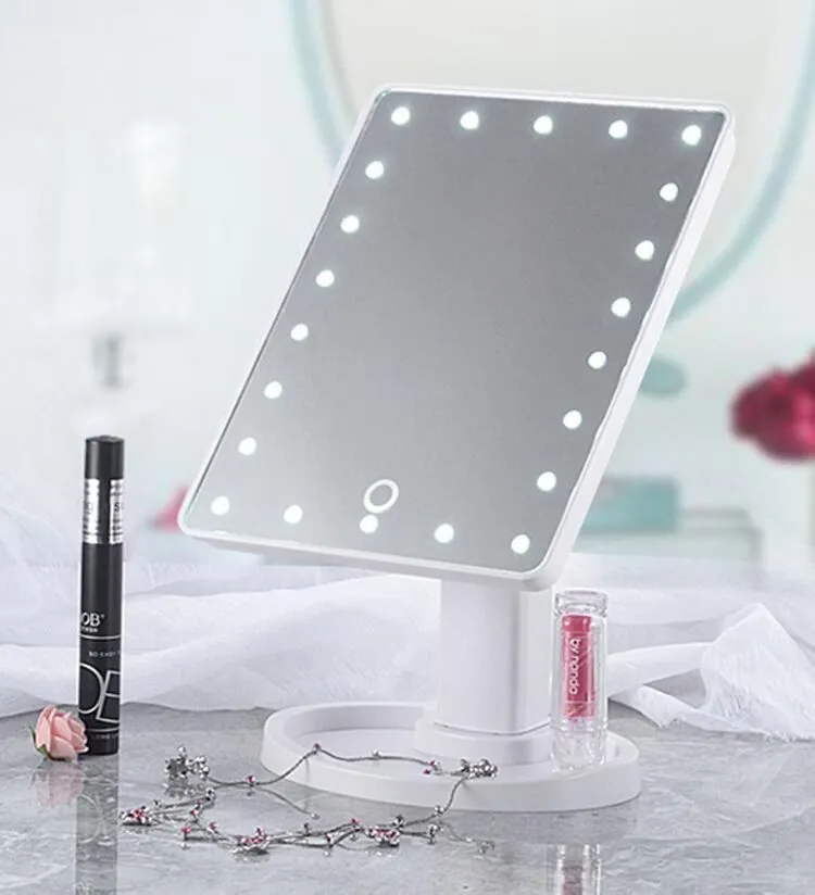 Espejo de maquillaje de rotación de 360 grados ajustable 16/22 LED iluminado pantalla táctil LED espejos cosméticos luminosos portátiles negro/blanco/rosa