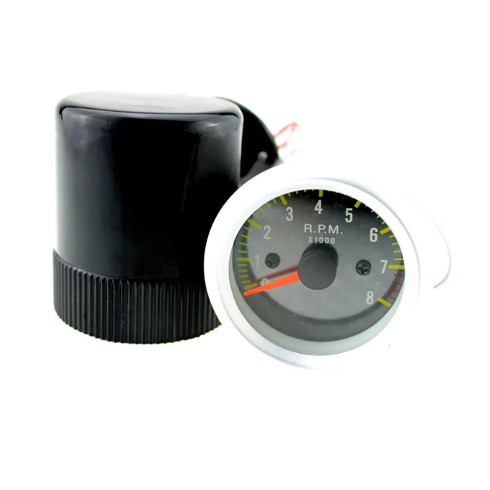 12V Tachometer 2" 52mm Gasoline vehicle Tacho Gauge Carbon Fiber LED display Yellow 0 - 8000 RPM