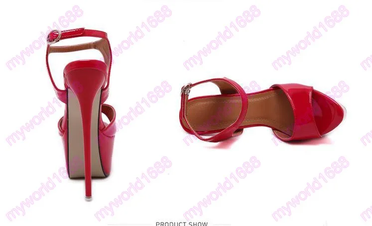 Zapatos de vestir 16cm Tacones de aguja de plataforma súper alta zapatos de boda rojos sandalias de mujer tamaño 34 a 40