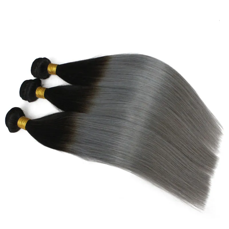 3 stks / partij Braziliaanse Ombre Haar Inslag Twee Tone Kleur 1B / 613 1B / Grijs Blond Peruviaans Straight Menselijk Haar Weeft SFOT Goedkope Haarbundels