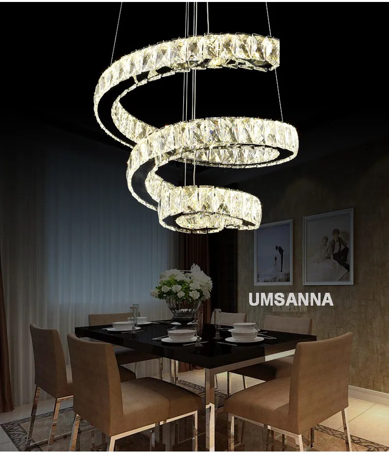 Lâmpadas LED Pingente de Cristal Moderna Regulável Espiral Luzes Pingente Luminária 3 Cores Dimming Lâmpada Pendurada Cafés Hotel Villa Casa Iluminação Interior