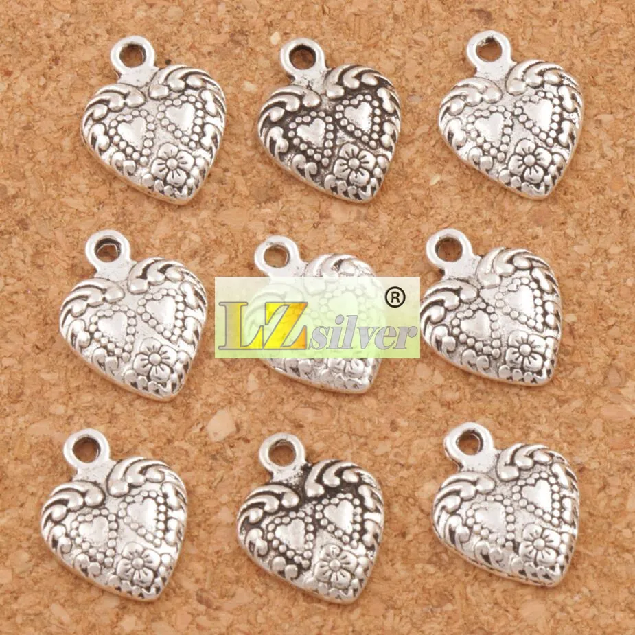 Double Dots Hearts Charm Beads Hangers 200 stks / partij Antiek Zilver 11.3x15.1mm Mode-sieraden DIY L907