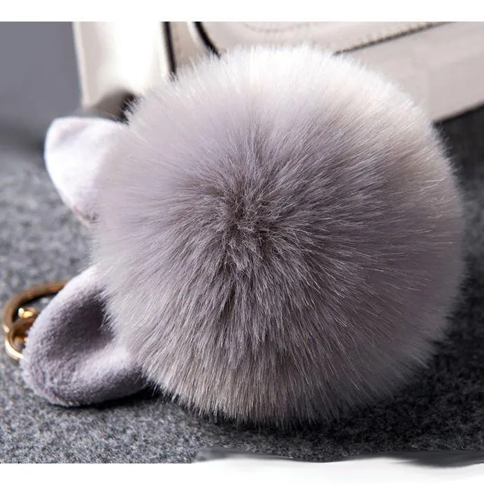DHL New Design Doll Genuine Rabbit Ear Shape Fur ball Plush Key Chains Car Keychain Bag Pendant Fashion Accessories