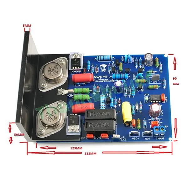 Freeshipping LJM Quad405 Clone MJ15024 Stereo 100W + 100W Dual Channel Amplifier Board + Heatsink (endast Kit)