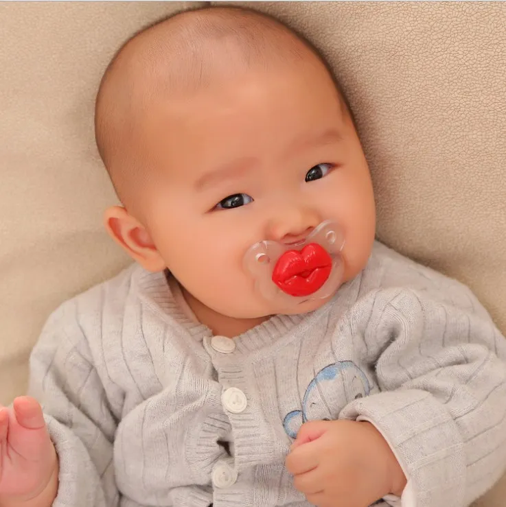 Interest creative silicone pacifier funny nipple teat red lips pig snout infant soother safe quality baby funny pacifier