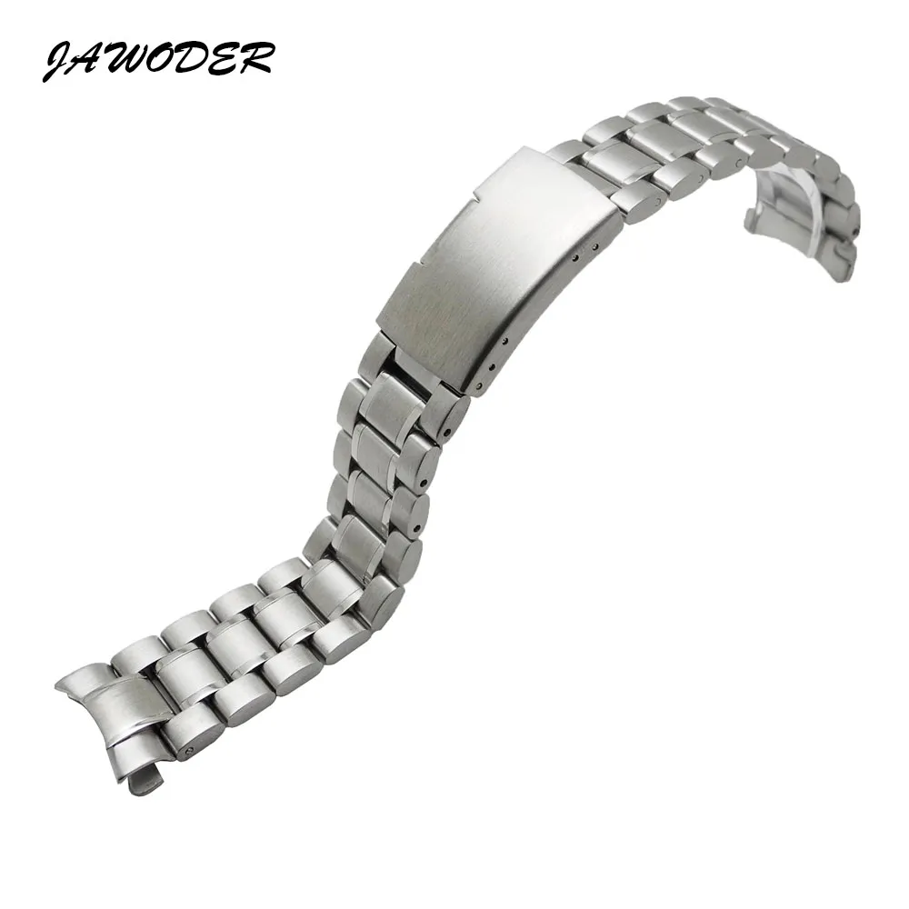 Jawoder Watch Band 16 18 20 22 24mm Silver Ren Solid Rostfritt Stål Polering + Borstat Watch Band Strip Deployment Spänne Armband