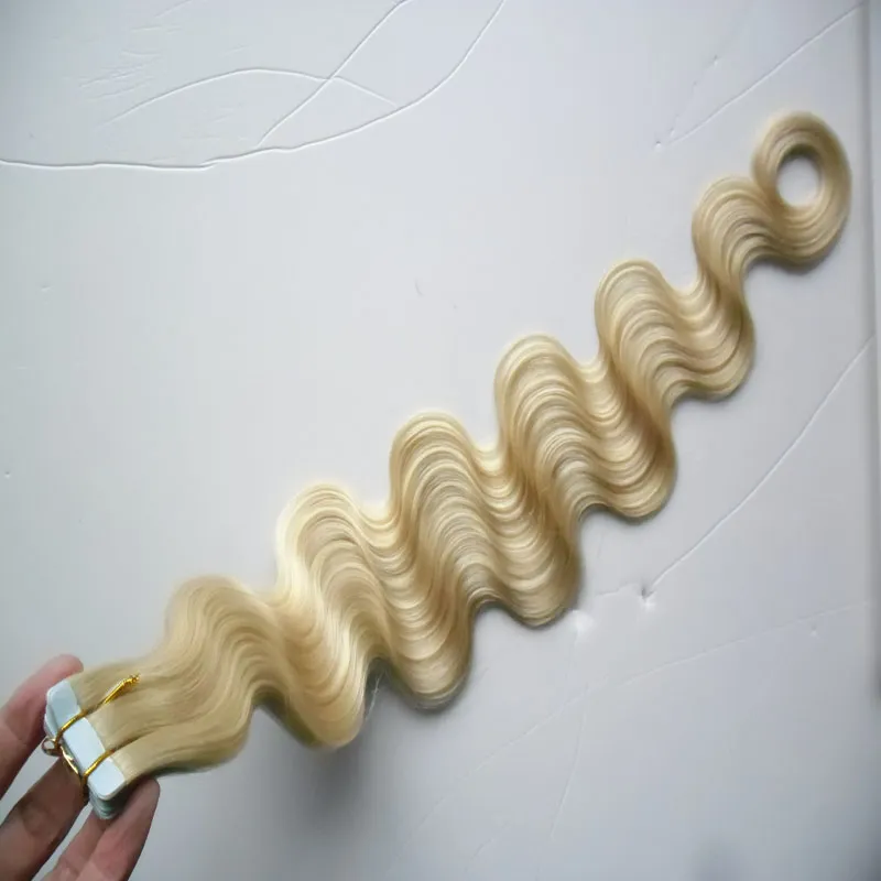 #613 Bleach Blonde Use of human hair body wave Skin Weft blonde brazilian hair tape in human hair extensions 100g 