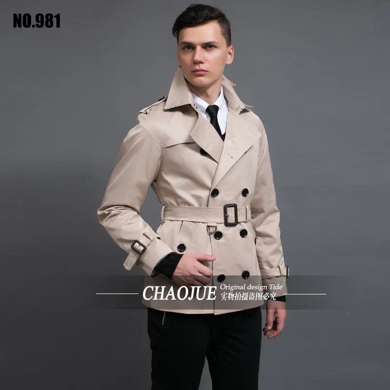 Partihandel-2016 Vår New Mäns Trench Coat England Kvalitet Beige Trenchcoat Plus Storlek 3XL Mens Trench Coat Manlig Slim Fit Jacket för present