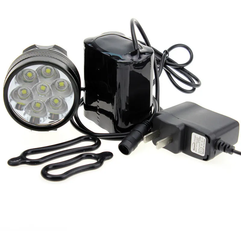 Catazer 8500 Lumenów 7x CREE XM-L T6 LED Headlamp Wodoodporna Lampa Rowerowa + Ładowarka 8.4V + 6000 mAh Battery Pack