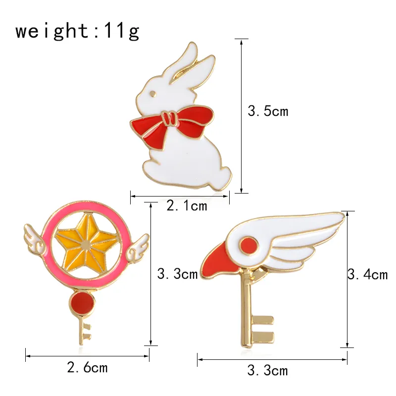 Cute SAKURA Star Stick Magic Wand Bird Head Rabbit Brooch for Girls Denim Jacket Pin Uniform Badge Fashion Japanese Animation Jewelry