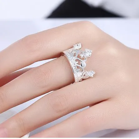 Gratis verzending 925 Silver Plating 10 stks Klassieke Mozaïek Crystal Crown Ring 8 # Hoogwaardige zilveren accessoires LKNSPCR034