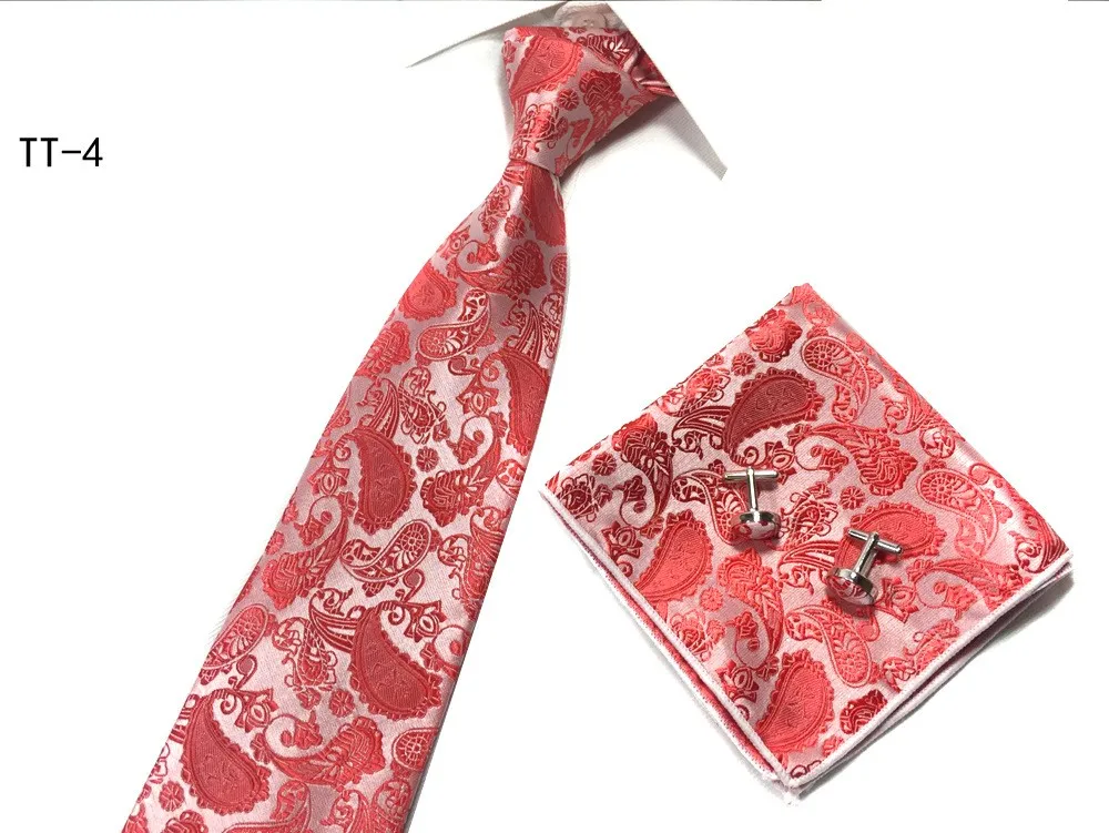fashion tie set necktie handkerchief cufflinks pocket square polyester ties 8cm wide288b