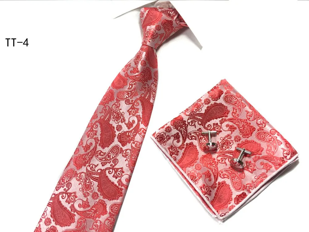 Fashion Tie Set Nathtie Handokerchief Cufflinks Pocket Square Polyester Ties 8cm Wide262U