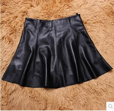 Women's new luxury fashion genuine sheepskin leather high waist short skirt ball gown pleated boot cut mini skirt plus size S-4XL