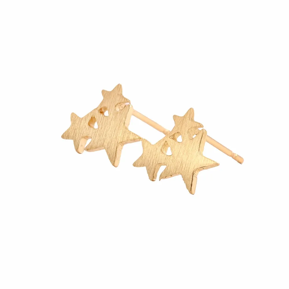 エバーファースト卸売10ペア/ロットかわいい3つの接続星イヤリングスタッドステンレススチールブリンコスジュエリーシルバーゴールドゴールドゴールドメッキイヤリング